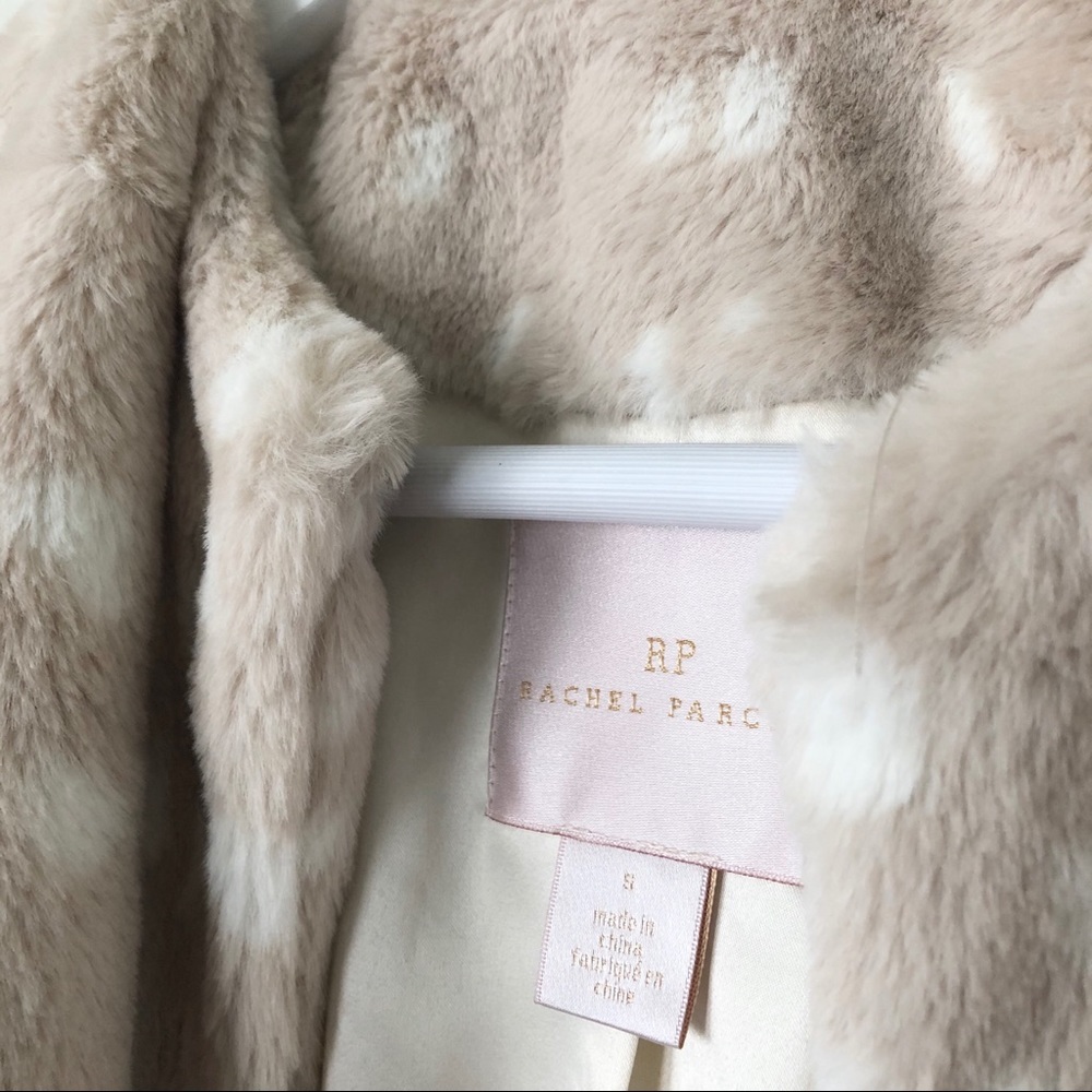 RACHEL PARCELL Animal Print Faux Fur Coat Jacket Cream Tan Sz S - Picture 8 of 13